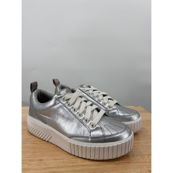 Sorel Shoes - Sorel Womens ONA Ave Low Waterproof Leather Platform Sneaker Silver Sea Salt Sz8
